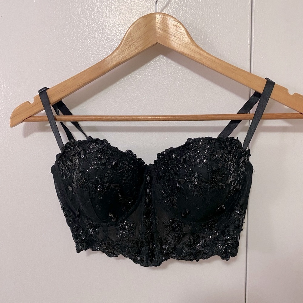 Elegant Black Sequin Beaded Bustier